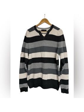 Britches Vintage Striped Cotton Sweater Black Gray Cream Large